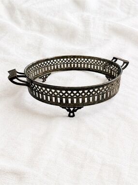 Vintage Silver-Plated Footed Gallery Tray 8” with Handles